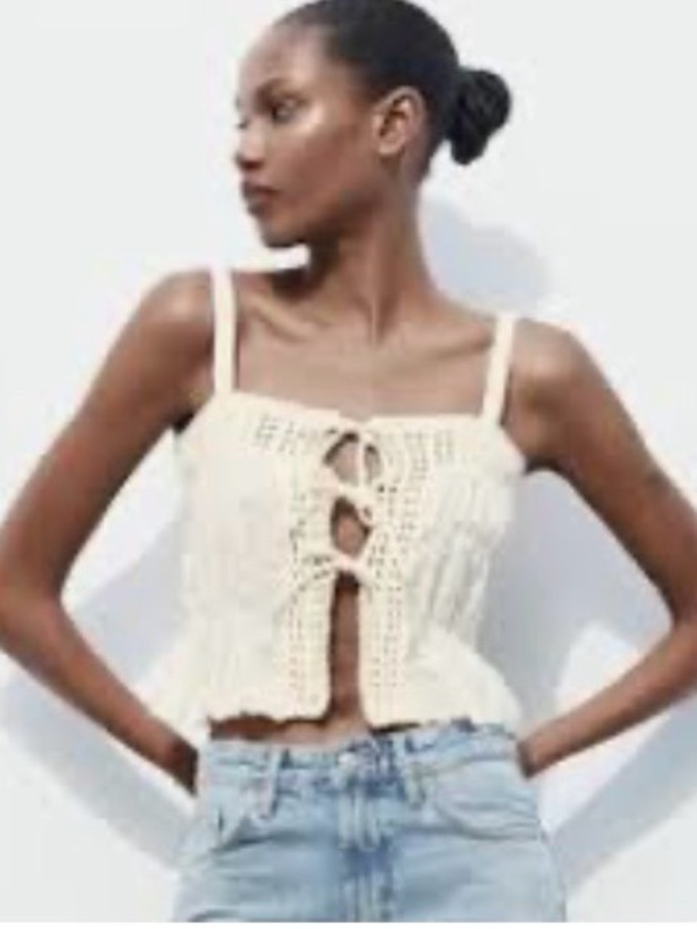 Zara Cream Crochet Tie-Front Camisole - Picture 1 of 10